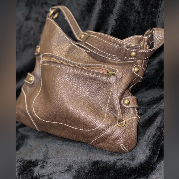 J. Crew Dk Brown Pebble Grain Leather Small Detailed Shoulder Bag - Picture 7 of 10